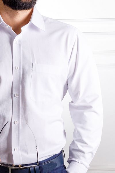 Sarar Elvio Textured Classic Fit Pocket Cotton White Shirt