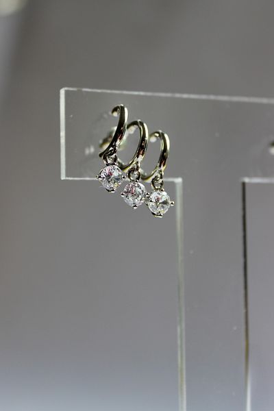 nevamor Steel Triple Look Stone Dangle Silver Earrings