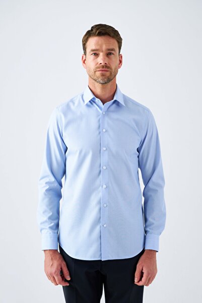 Paşahan Не потребує прасування Non Iron 100% бавовна Класичний комір Синя сорочка в смужку