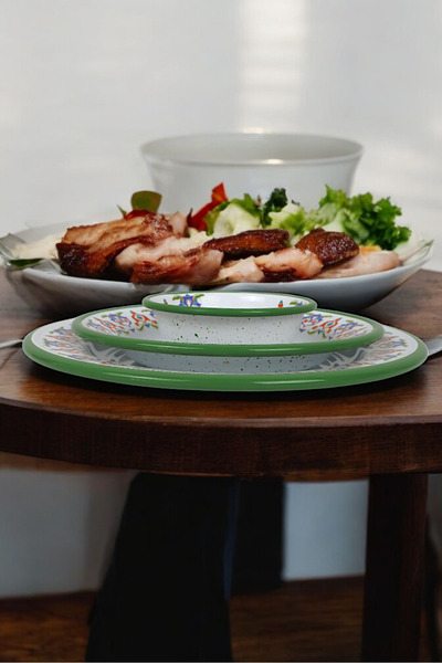 İnci Emaye 13-24-30 No 3-Piece Enameled Dinner Plate, Plate Serving, Food, Camping Picnic, Dowry, Gift