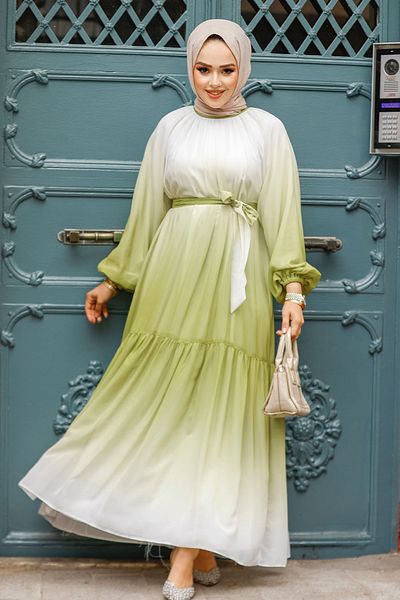 Neva Style Φόρεμα Hijab με Πράσινο Χρώμα Λαδιού - 12536YY