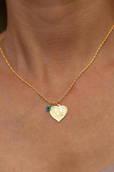 Bayar Gold M Harfli Kalpli Nostaljik Kolye
