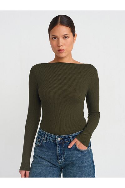 Dilvin 31462 Boat Neck Μακρυμάνικη Μπάλα-Ανοιχτό Χακί