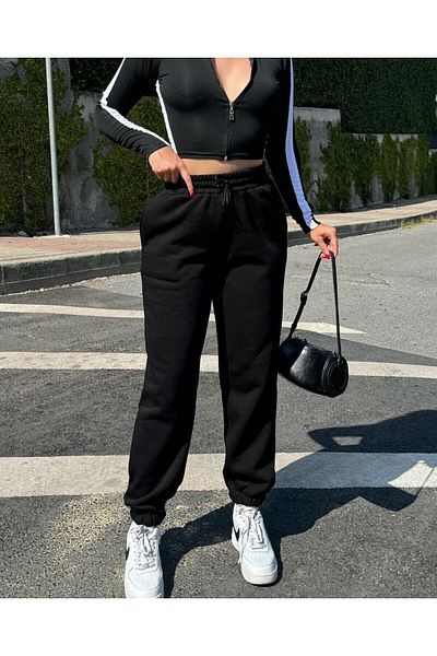 peri tower Γυναικείο Jogger Φούτερ με χοντρό ύφασμα χειμωνιάτικο φλις ψηλόμεσο ελαστικό Basic