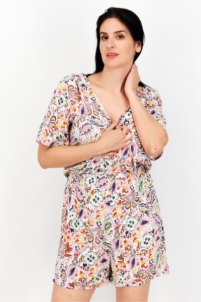 edc بدلة لعب نسائية بأكمام قصيرة مطبوعة بالكامل، باللون الوردي