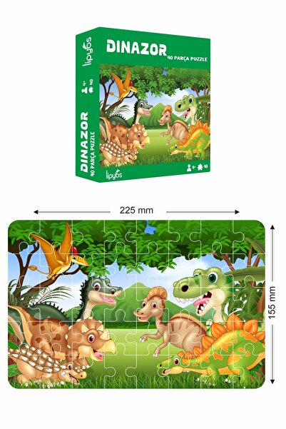 LİPYOS 40 Parça Dinazorlar-1 Mukavva Mini Puzzle 10 Adet