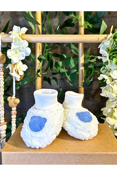 Renkli Puset Newborn Plush Fleece Baby Booties Suede Teddy Bear