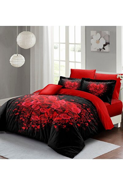 MonoHome Çeyizlik Kalpli 3d Nevresim Takımı | %100 Pamuk Saten Rose Black Çift Kişilik