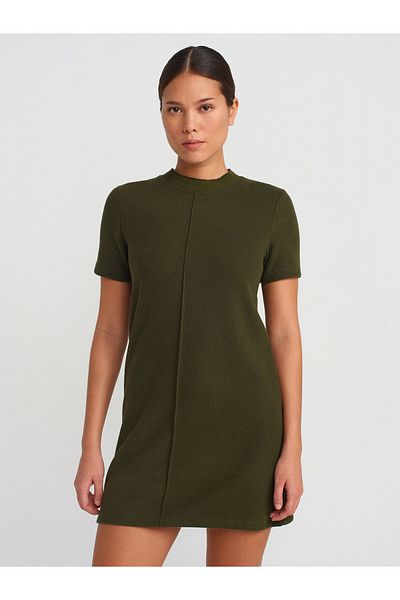 Dilvin 90810 Model - Soft and Light Khaki Mini Dress