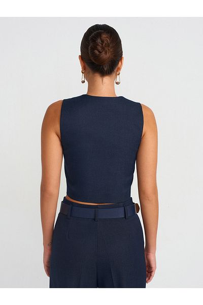 Dilvin 60565 Buttoned Vest-Navy Blue
