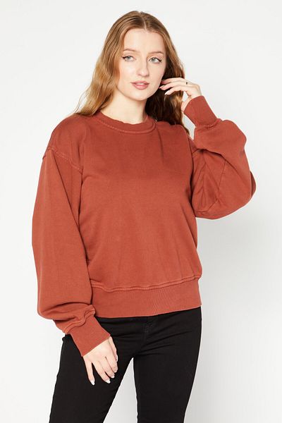 Diesel Women Crew Neck Long Sleeve Solid Sweatshirts, Brown