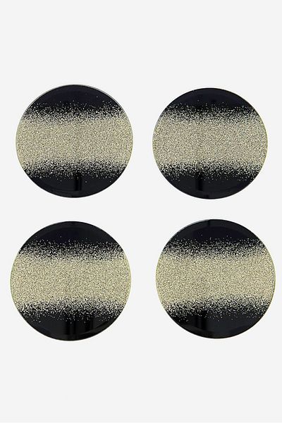 Tchibo 4 Pc Glass Coaster 10 D Cm, Black And Gold