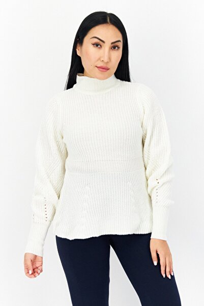 Brave Soul Women High Neck Knitted Sweater, Cream