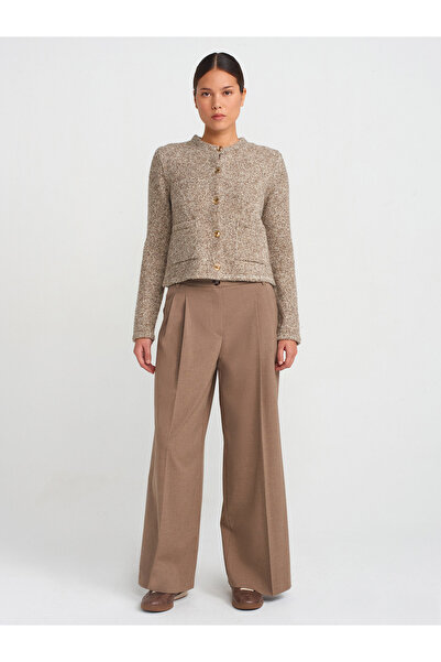 Dilvin 60923 Mink Crew Neck Knitwear Cardigan - με τσέπες και κουμπιά