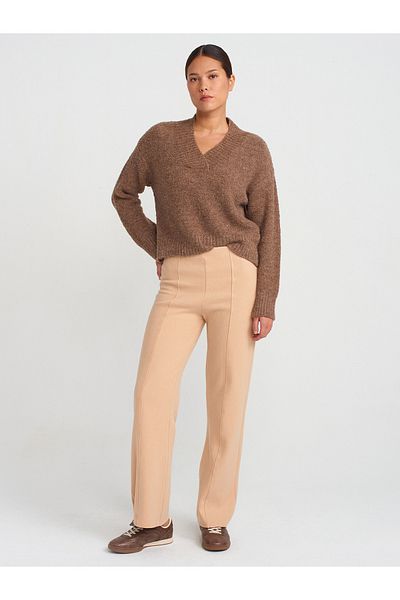 Dilvin 71819 High Waist Light Beige Trousers