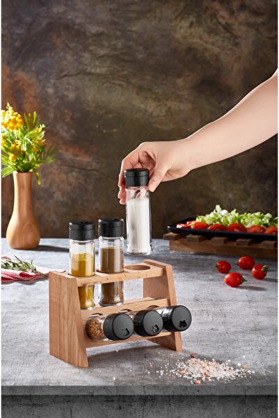 İly طقم توابل إليجو مكون من 6 قطع مع حامل خشبي