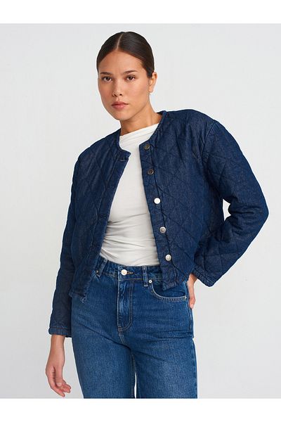 Dilvin 65360 Quilted Denim Coat-Navy