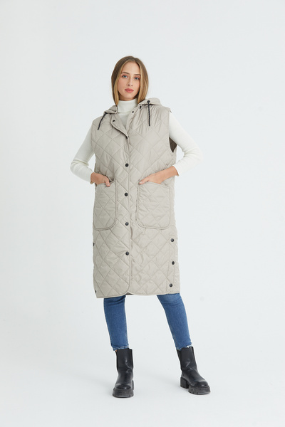 Wise Жіночий оверсайз-жилет з капюшоном, довгий, з підкладкою з стьобаної тканини