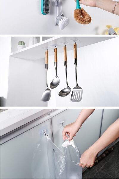 FOBHOME ,Şeffaf Güçlü 6x6cm Kendinden Yapışkanlı Kapı Duvar Askısı Banyo Askısı Ultra Güç -4 Adet