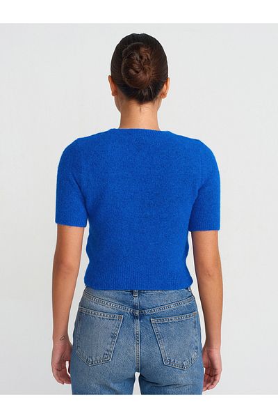 Dilvin 10651 Crew Neck Soft Textured Short Sleeve Knitwear Sweater-Saks