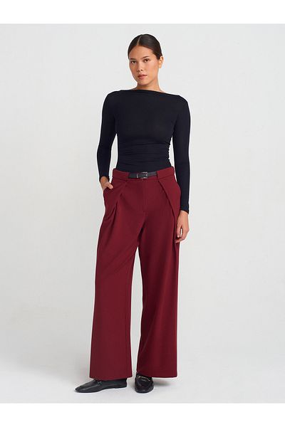 Dilvin 71577 Burgundy Belt and Pleated Trousers