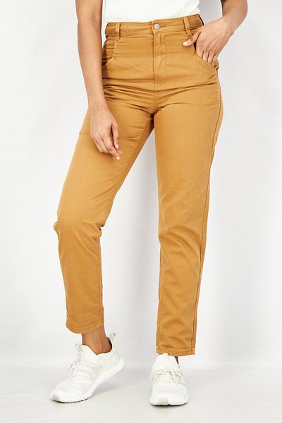 edc Women Regular Fit Solid Stretchable Denim Jeans, Tan