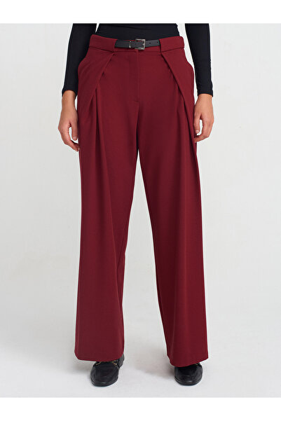 Dilvin 71577 Kemerli Ve Pilili Pantolon-Bordo