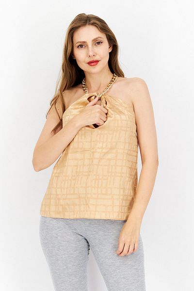 New Look Women Halter Neck Sleeveless Metallic Top, Bronze