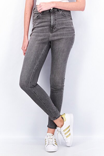 edc بنطلون جينز نسائي ضيق قابل للتمدد بخصر مرتفع، رمادي