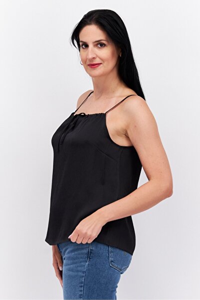 Esprit Women Square Neck Sleeveless Textured Top, Black