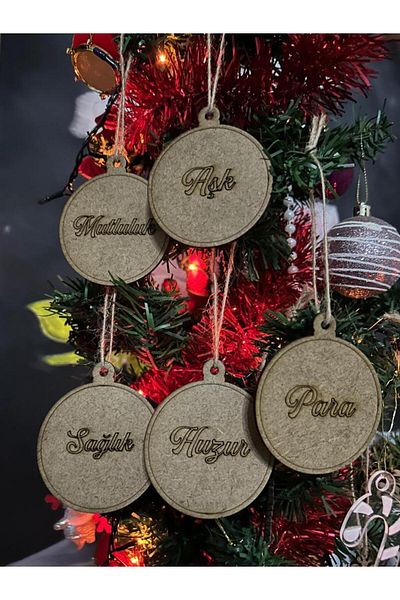 Elfora Christmas Tree Decorations Beautiful Wishes Set of 5 Oval Model Wooden New Year Tree Ornament Meaningful Quotes