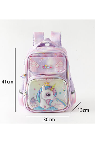 Fab N Funky Unicorn Theme Backpack, Adjustable Shoulder Strap, Zipper Closure, 5 Years+, Pink - 16 Inches