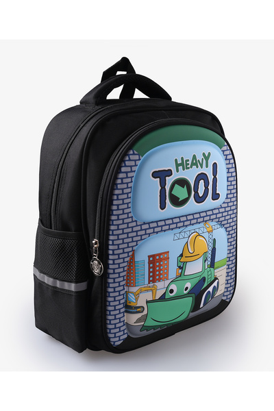 Fab N Funky Heavy Tool Theme Backpack, Adjustable Shoulder Strap, Zipper Closure, 5 Years+, Black - 15 Inches