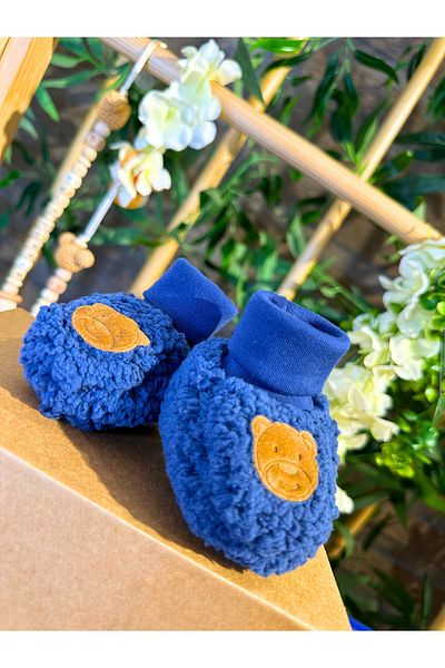 Renkli Puset Newborn Plush Fleece Baby Booties Suede Teddy Bear