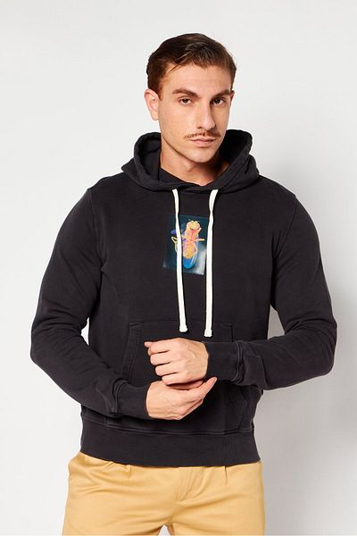 Diesel Men Hooded Long Sleeve Graphics Print Sweatshirt, Black