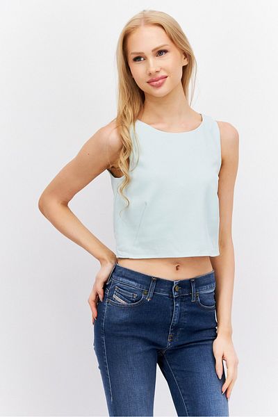 Esprit Women Round Neck Sleeveless Plain Top, Mint Green