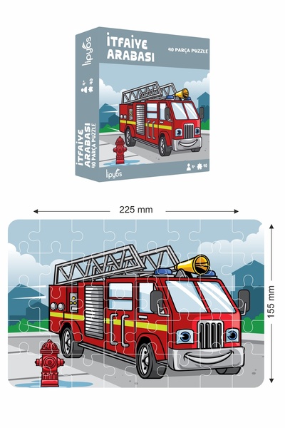 LİPYOS 40 Parça İtfaiye Arabası Mukavva Mini Puzzle 10 Adet
