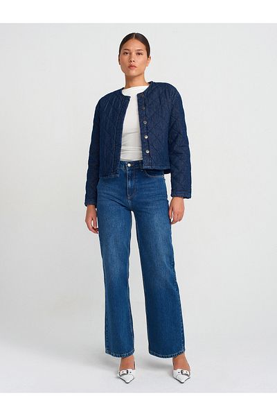 Dilvin 71737 Pantaloni Blue Wideleg Denim - Țesătură Slub