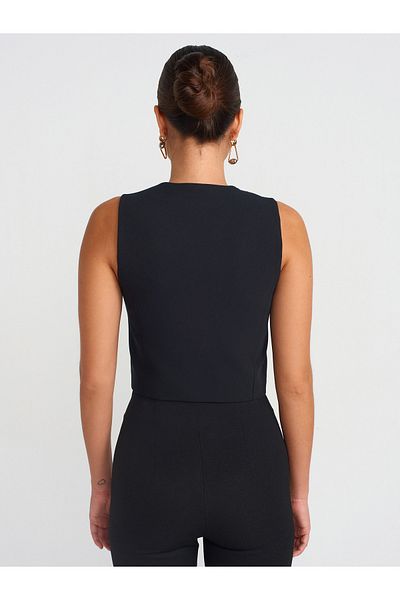 Dilvin 60566 Buttoned Vest-Black