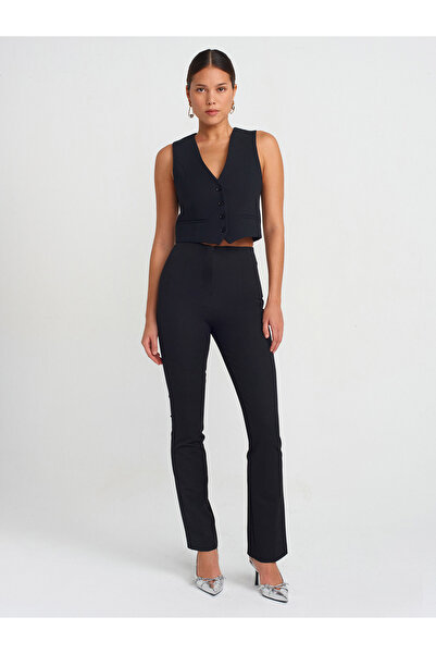 Dilvin 60566 Buttoned Vest-Black