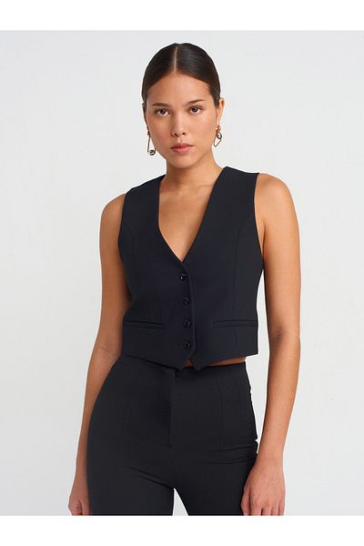 Dilvin 60566 Buttoned Vest-Black
