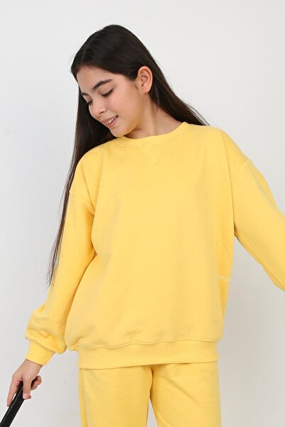 REPLİX Kız Çocuk Bisiklet Yaka Sarı Sweatshırt (8-15 Yaş)