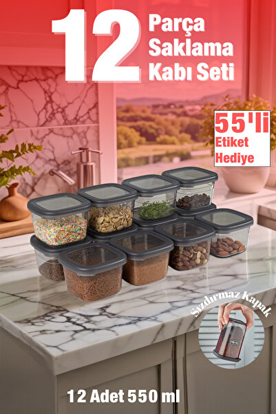welcomein 12 Adet 24 Parça 550 ml. Etiket Hedeli Sızdırmaz Kapaklı Kare Erzak...