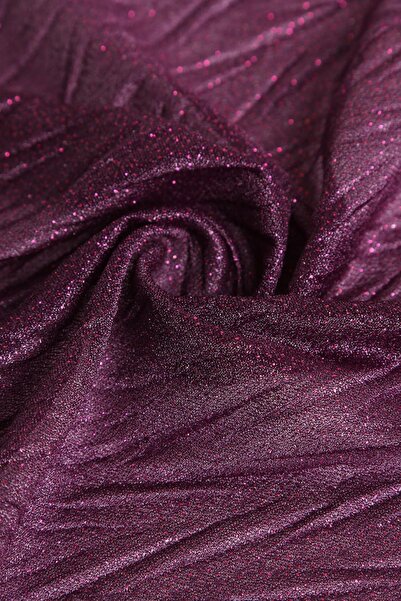 Kumaş Deposu Βιολετί Ζιγκ-ζαγκ Πλισέ Μωβ Τούλι με Ασημί Λάμψη