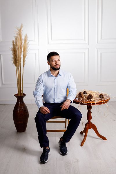 Sarar Cămașă albastră din bumbac cu buzunare Elvio Classic
