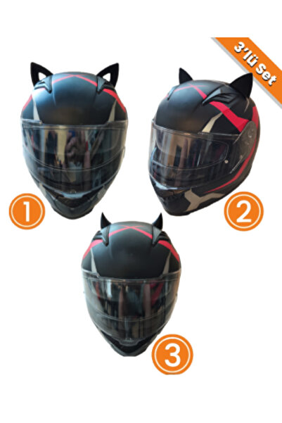 3dfabrick Kask Süsü 3'lü Set / Kedi Kulağı / Rüzgar Tutmaz Kedi Kulağı / Kask Boynuzu / Yedek Bant Hediyeli