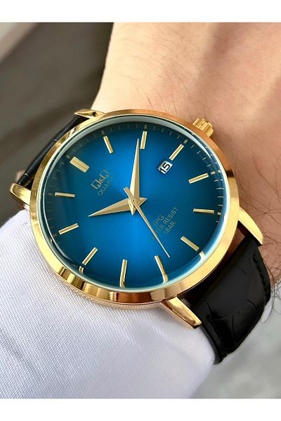 Q&Q Men's Leather Cord Wristwatch