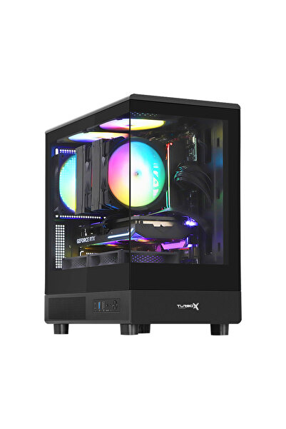 TURBOX AURA 3x Argb Fan USB 3.0 500w mATX Panaromik Temperli Gaming Kasa Siyah