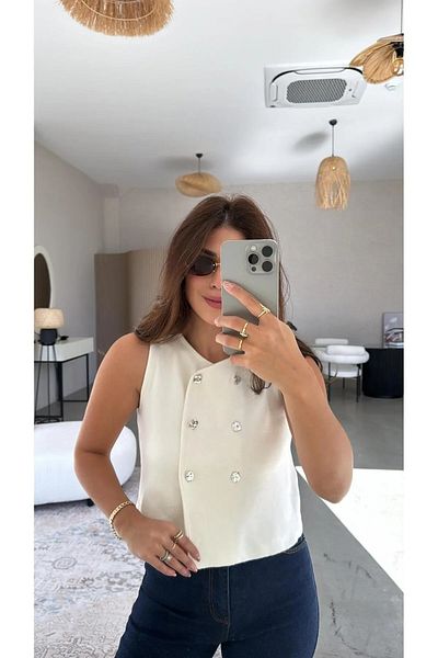 My Blog Ecru Lily Six Button Knitwear Vest