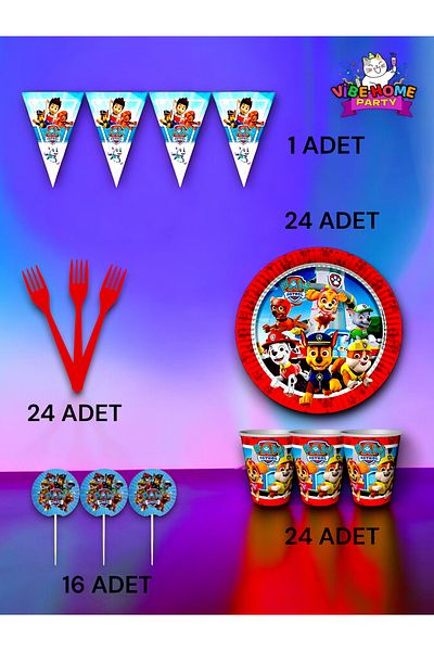 VibeHome Paw Patrol Themed Eco Set for 24 - Birthday Party and Fun Events